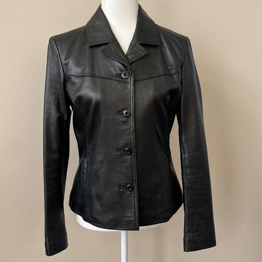 Wilsons Maxima - Genuine Black Leather Vintage 90’s Blazer - Size Medium - Picture 4 of 14